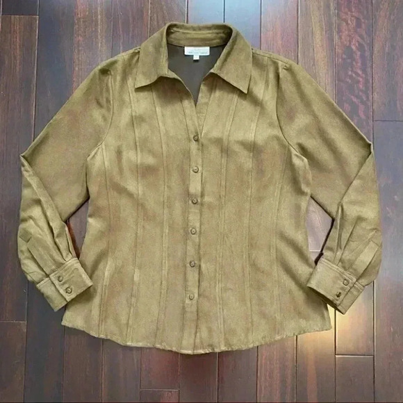 Urban Cotton Western Shirt Faux Suede Long Sleeve Button Front Brown Large - Picture 16 of 16